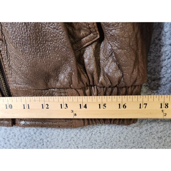 Vtg 100% Leather Aviator Bomber Jacket Faux Fur Double Collar Made in Korea PM - Picture 12 of 16